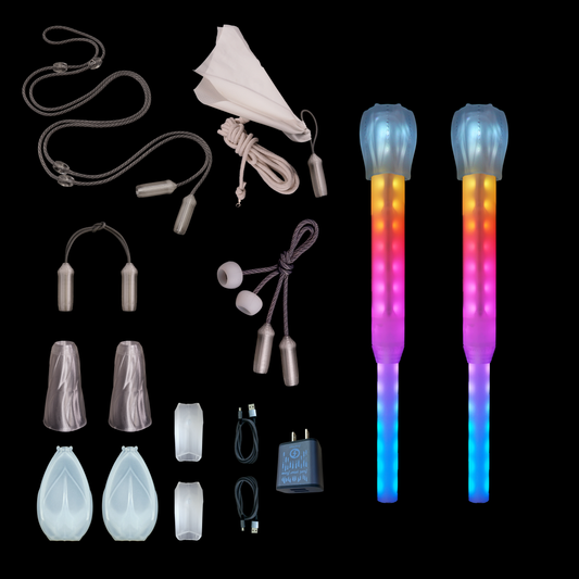flowoys modular pop'n flow leashy flowkit :: make LED poi, nunchaku, oxbow meteor aka puppyhammer and rope dart with 2 full vision spokes