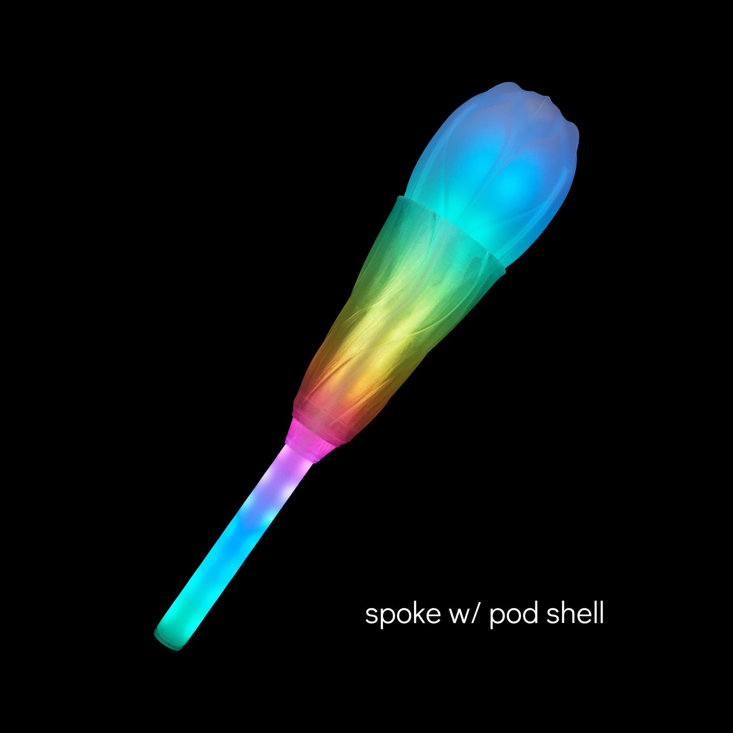 flowtoys pop'n flow full vision spoke with pod shell & sleeve end - part of modular pop’n flow system where LED spokes can be used with different hubs to make poi, staff, chucks, leviwand, triads, fans & more