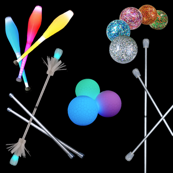 amazing LED juggling props - best glow juggling clubs, balls, flower ...