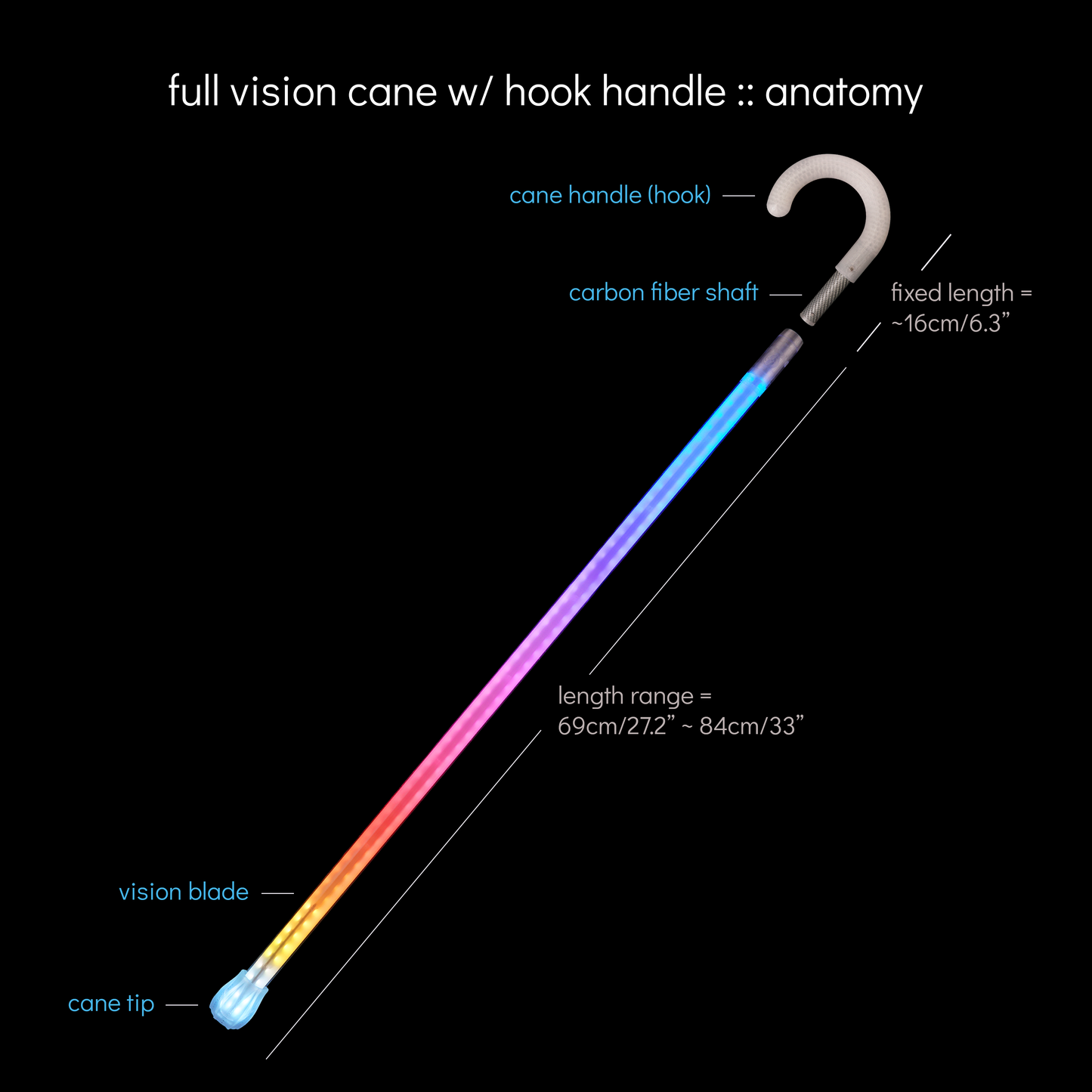 full vision cane :: hook handle