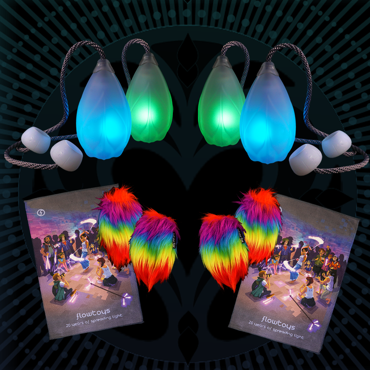 partner poi flowkit w/ rainbow fuzzy covers :: limited