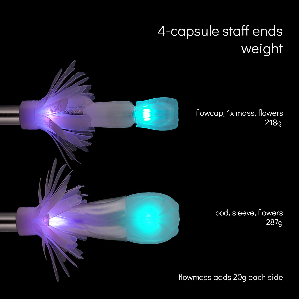 flowtoys pop'n flow 4-capsule travel staff ends weight comparison