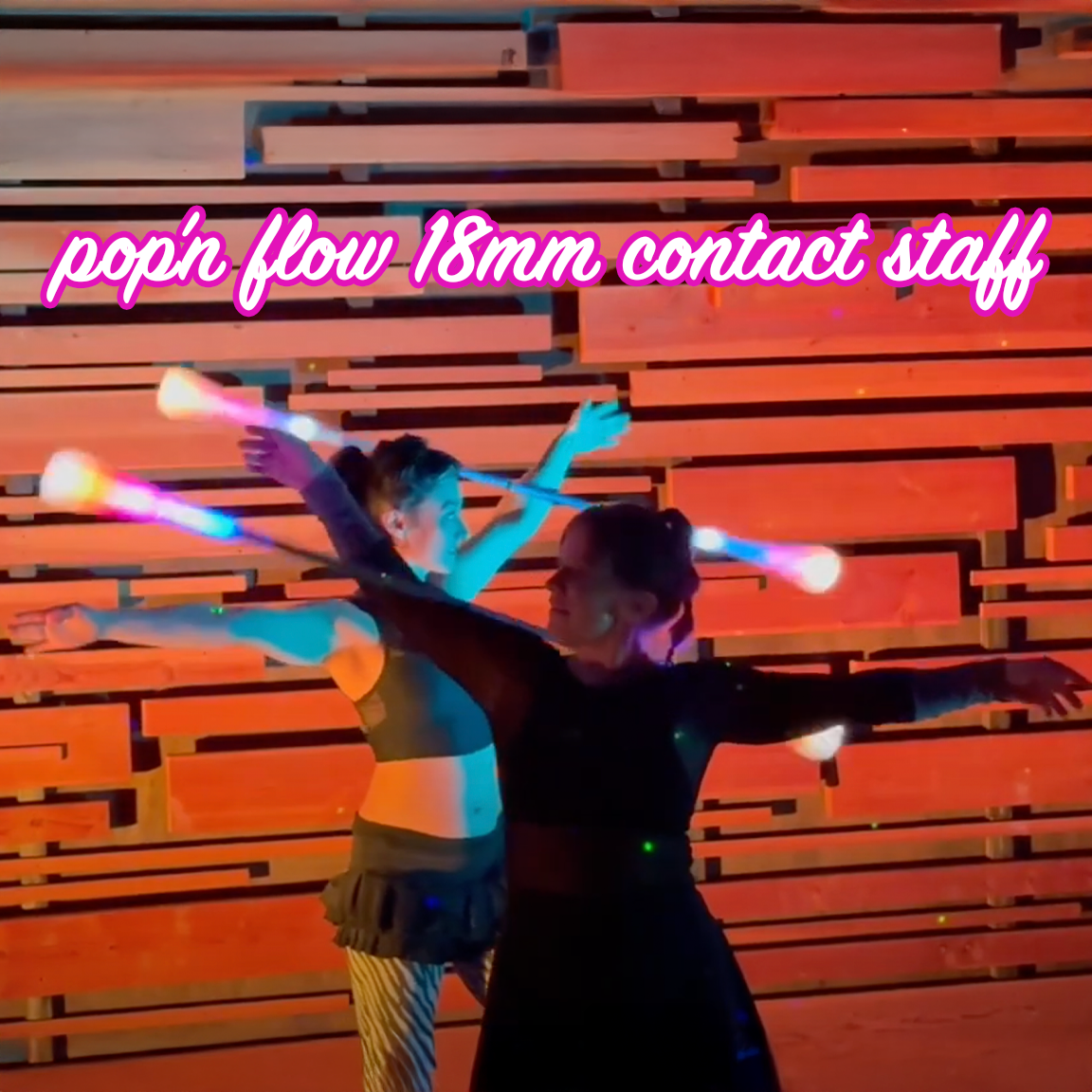 An inspiring partner contact staff video featuring Valerie Solstix and Aileen Lawlor, featuring flowtoys pop'n flow 18mm contact staff. This LED contact staff looks and feels amazing with 18mm carbon fiber shaft, custom 3D-printed connectors, polycarbonate tubes housing pop'n flow full vision spoke light units that over 80 customizable modes, wireless and app control, and so much more. Features aside, this staff just handles and performs super well, enabling you to practice, play and perform at your best.