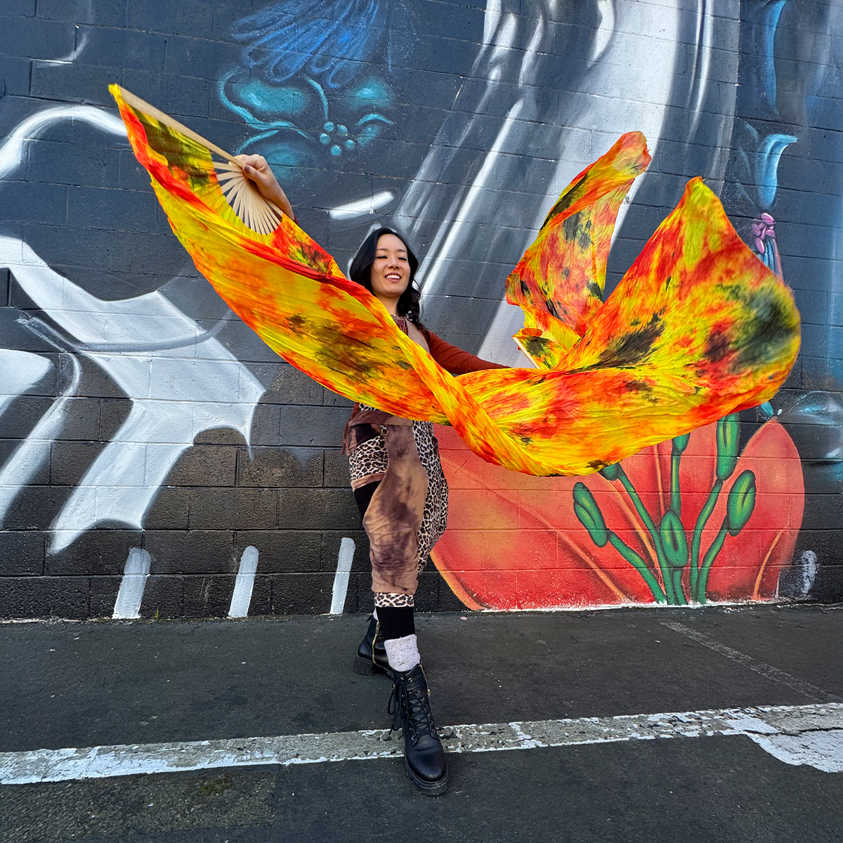 flowtoys silk fans in action - fire