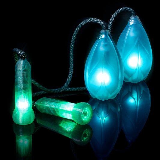 flowtoys LED podpoi with capsule handles v2 with smithy cord on black background