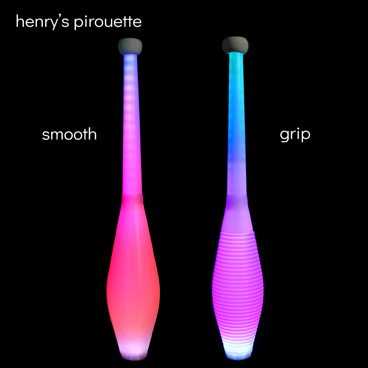 flowtoys vision clubs - world's best LED juggling clubs - Henrys pirouette smooth and grip body comparison
